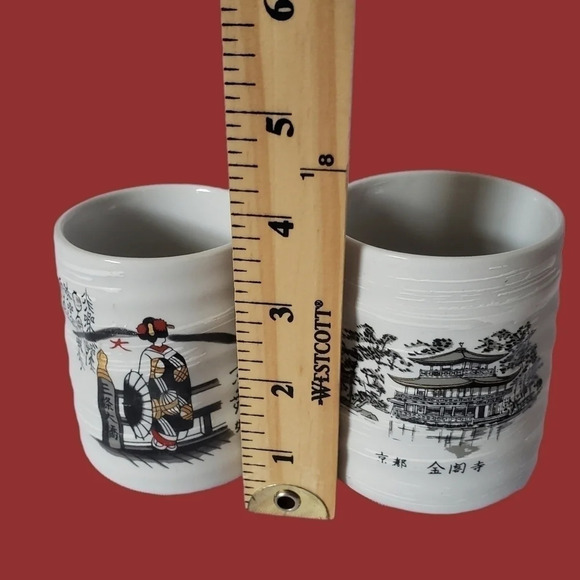 -Tea cups Japanese set of 2 white/black - Picture 7 of 8